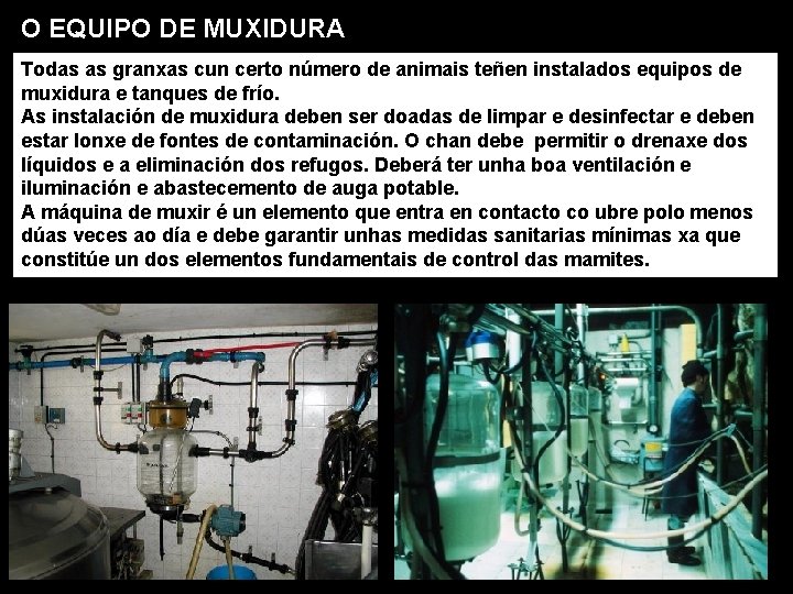 O EQUIPO DE MUXIDURA Todas as granxas cun certo número de animais teñen instalados