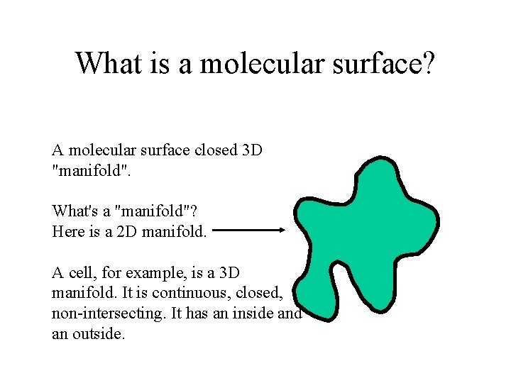 What is a molecular surface? A molecular surface closed 3 D "manifold". What's a