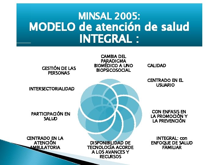 MINSAL 2005: MODELO de atención de salud INTEGRAL : GESTIÓN DE LAS PERSONAS CAMBIA