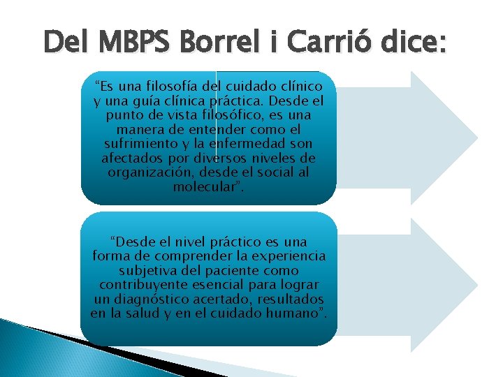 Del MBPS Borrel i Carrió dice: “Es una filosofía del cuidado clínico y una