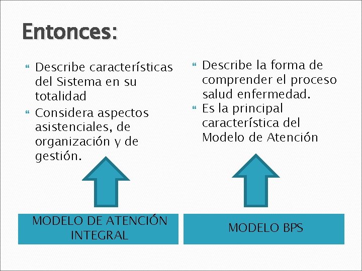 Entonces: Describe características del Sistema en su totalidad Considera aspectos asistenciales, de organización y