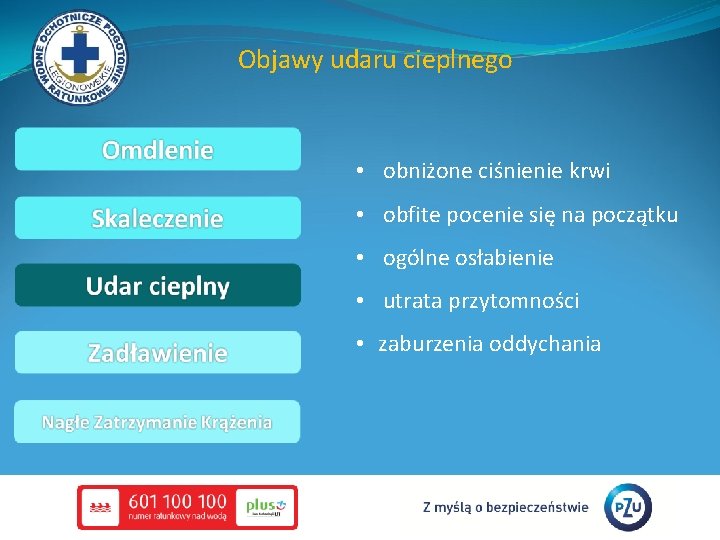 Objawy udaru cieplnego • obniżone ciśnienie krwi • obfite pocenie się na początku •