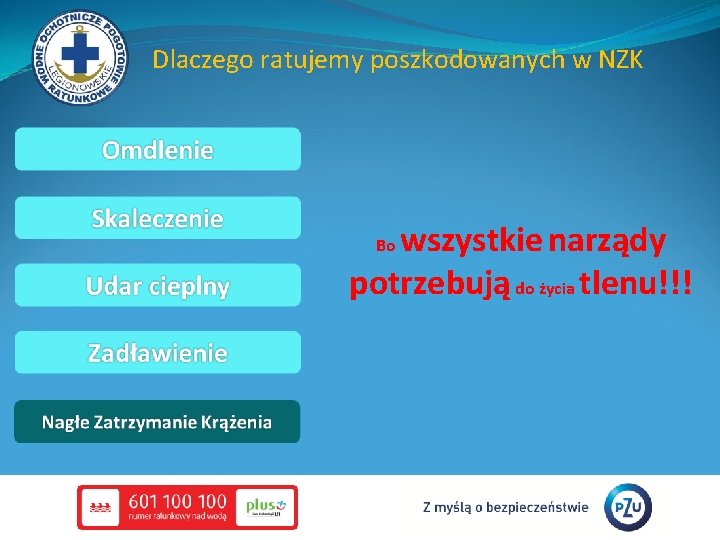 Dlaczego ratujemy poszkodowanych w NZK wszystkie narządy potrzebują do życia tlenu!!! Bo 