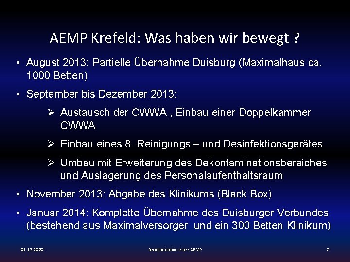 AEMP Krefeld: Was haben wir bewegt ? • August 2013: Partielle Übernahme Duisburg (Maximalhaus
