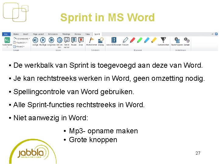 Sprint in MS Word • De werkbalk van Sprint is toegevoegd aan deze van