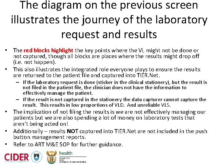 The diagram on the previous screen illustrates the journey of the laboratory request and