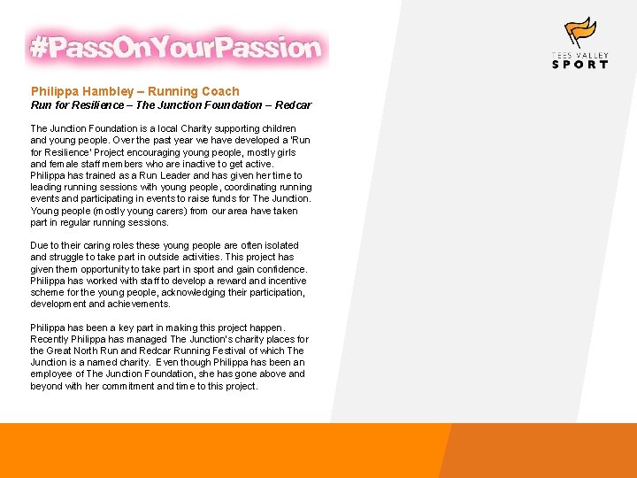 Philippa Hambley – Running Coach Run for Resilience – The Junction Foundation – Redcar