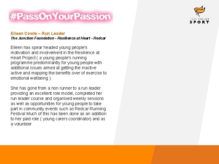 Eileen Cowle – Run Leader The Junction Foundation - Resilience at Heart - Redcar