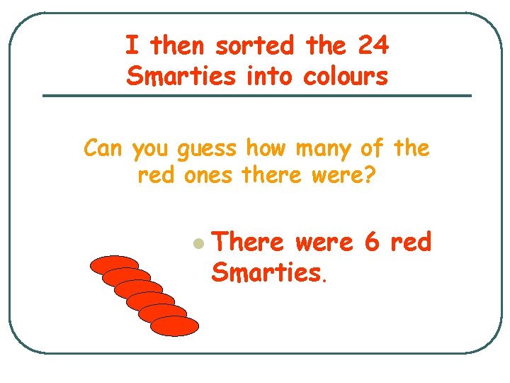 I then sorted the 24 Smarties into colours Can you guess how many of