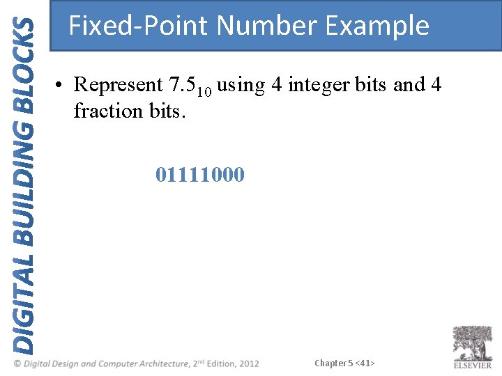 Fixed-Point Number Example • Represent 7. 510 using 4 integer bits and 4 fraction Fixed-Point Number Example • Represent 7. 510 using 4 integer bits and 4 fraction