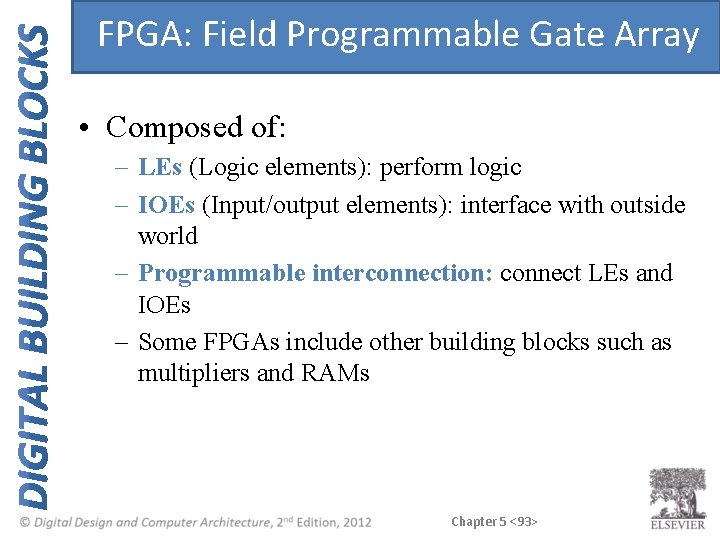 FPGA: Field Programmable Gate Array • Composed of: – LEs (Logic elements): perform logic FPGA: Field Programmable Gate Array • Composed of: – LEs (Logic elements): perform logic