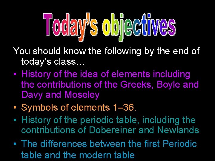 You should know the following by the end of today’s class… • History of