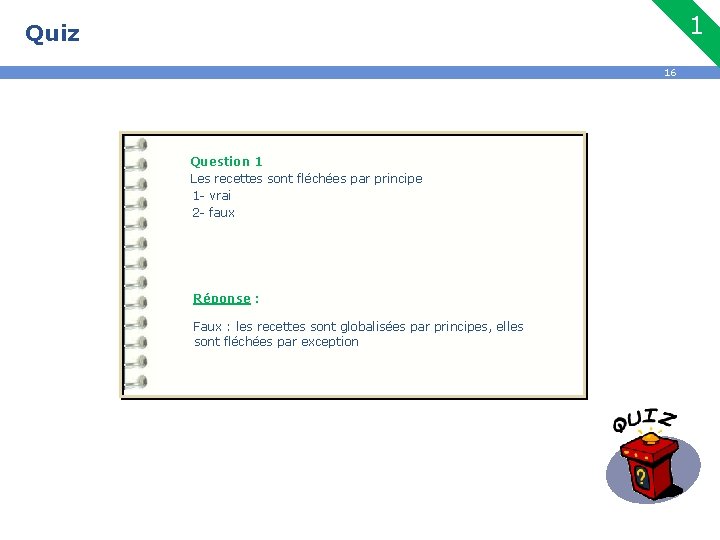 1 Quiz 16 Question 1 Les recettes sont fléchées par principe 1 - vrai