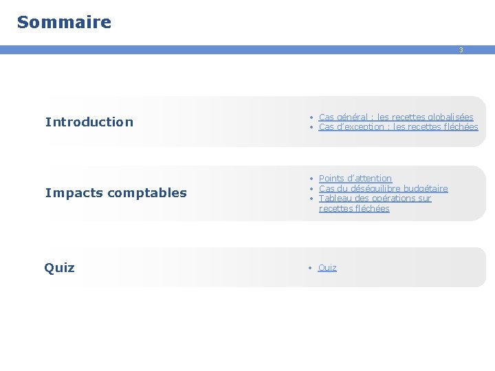 Sommaire 3 Introduction • Cas général : les recettes globalisées • Cas d’exception :