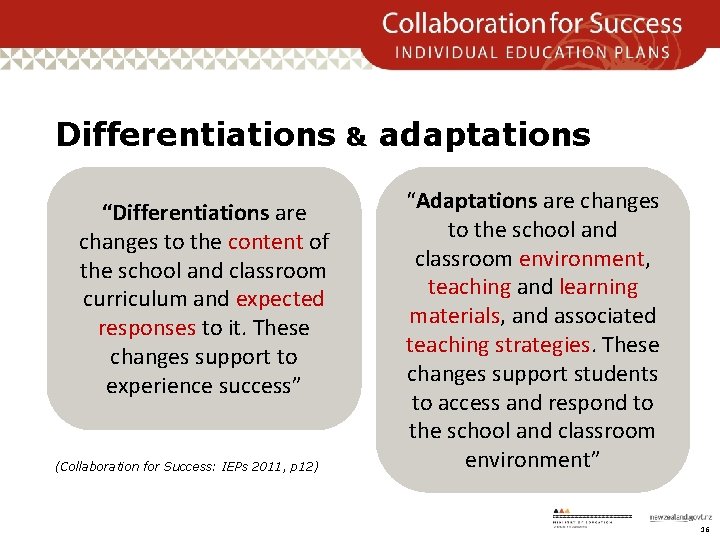 Differentiations & adaptations “Differentiations are changes to the content of the school and classroom