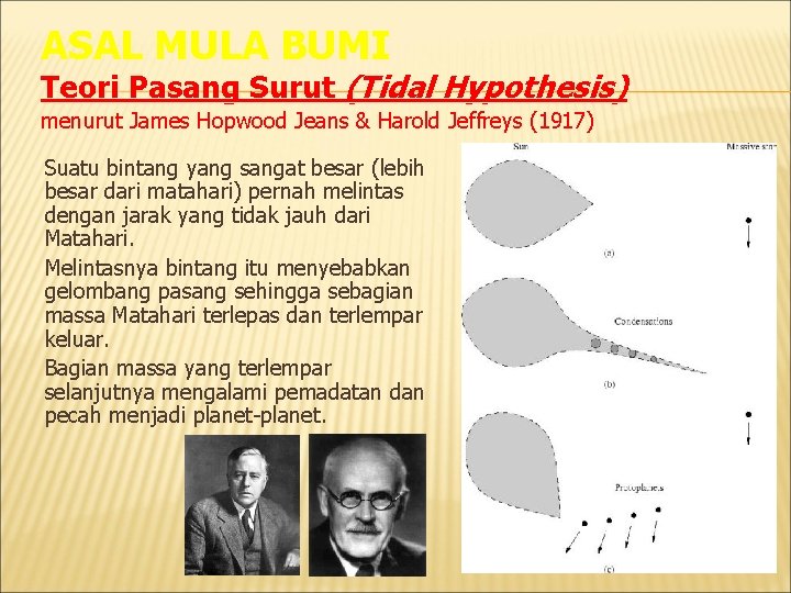 ASAL MULA BUMI Teori Pasang Surut (Tidal Hypothesis) menurut James Hopwood Jeans & Harold