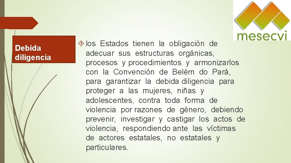 Debida diligencia los Estados tienen la obligación de adecuar sus estructuras orgánicas, procesos y Debida diligencia los Estados tienen la obligación de adecuar sus estructuras orgánicas, procesos y