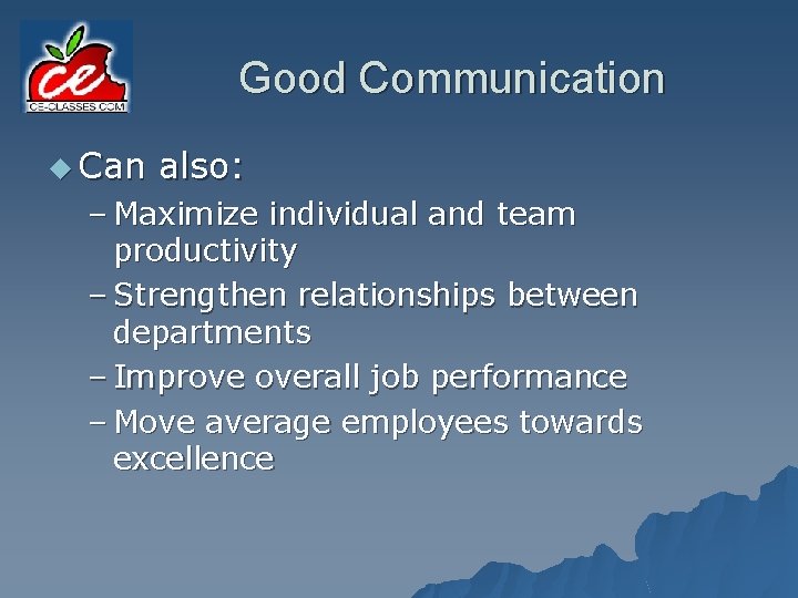 Good Communication u Can also: – Maximize individual and team productivity – Strengthen relationships