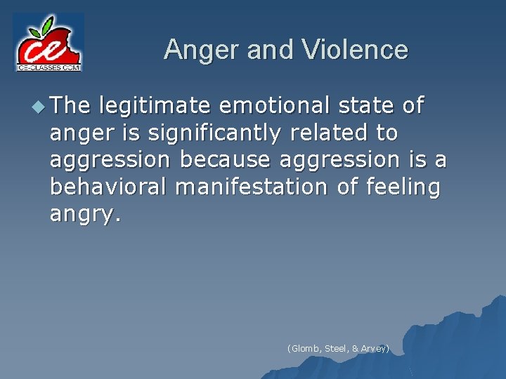 Anger and Violence u The legitimate emotional state of anger is significantly related to