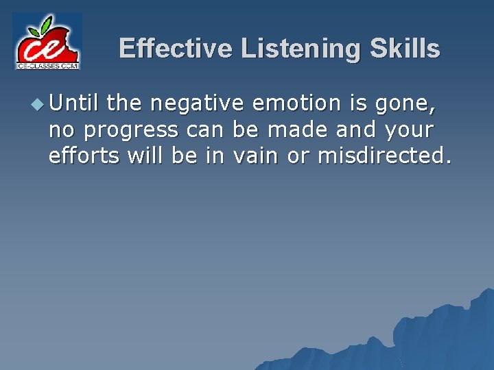 Effective Listening Skills u Until the negative emotion is gone, no progress can be