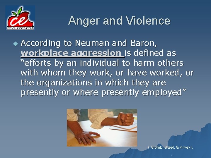 Anger and Violence u According to Neuman and Baron, workplace aggression is defined as