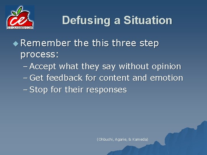 Defusing a Situation u Remember the this three step process: – Accept what they