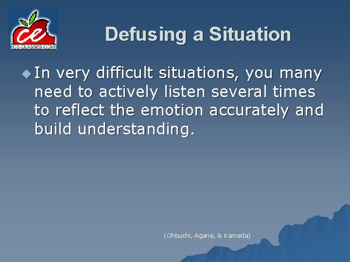 Defusing a Situation u In very difficult situations, you many need to actively listen