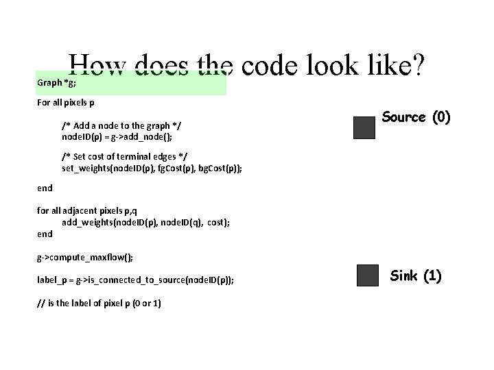 How does the code look like? Graph *g; For all pixels p /* Add