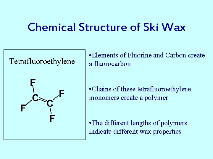Chemical Structure of Ski Wax Tetrafluoroethylene • Elements of Fluorine and Carbon create a