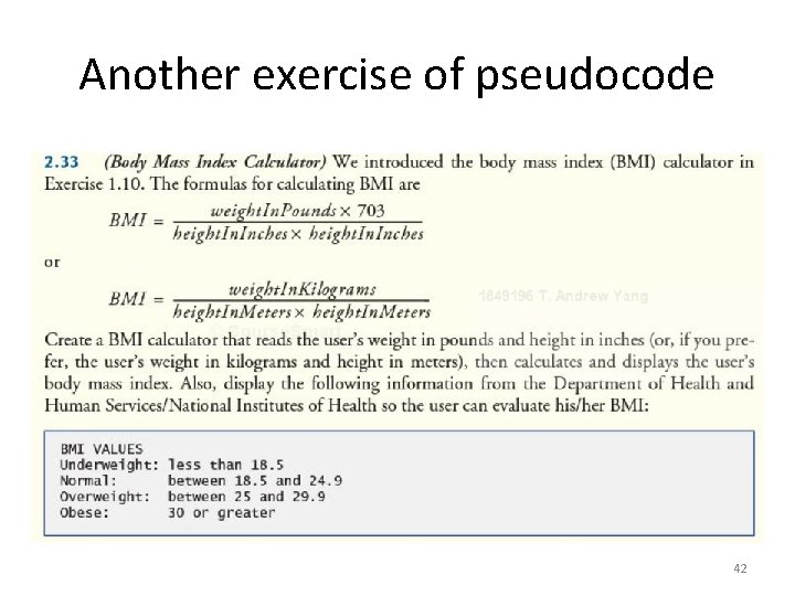 Another exercise of pseudocode 42 