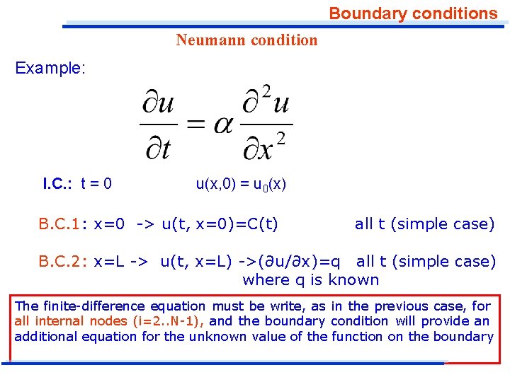 Boundary conditions Neumann condition Example: I. C. : t = 0 u(x, 0) =