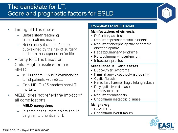 The candidate for LT: Score and prognostic factors for ESLD • Timing of LT