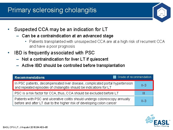 Primary sclerosing cholangitis • Suspected CCA may be an indication for LT – Can