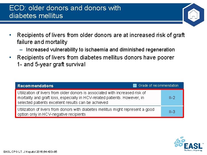 ECD: older donors and donors with diabetes mellitus • Recipients of livers from older