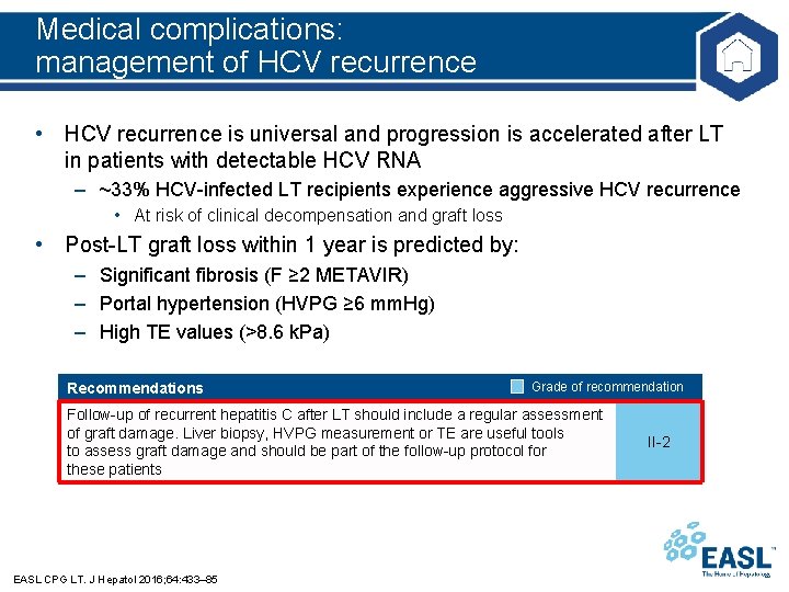 Medical complications: management of HCV recurrence • HCV recurrence is universal and progression is
