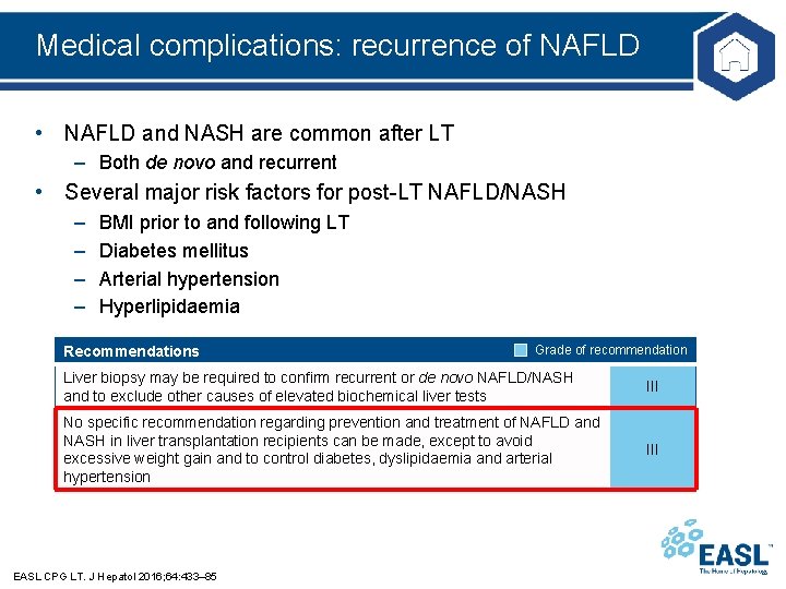 Medical complications: recurrence of NAFLD • NAFLD and NASH are common after LT –