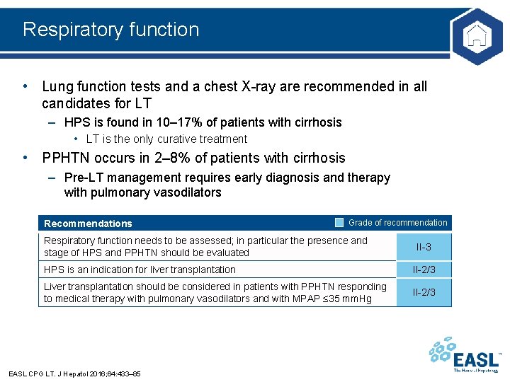 Respiratory function • Lung function tests and a chest X-ray are recommended in all