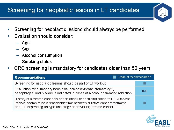 Screening for neoplastic lesions in LT candidates • Screening for neoplastic lesions should always