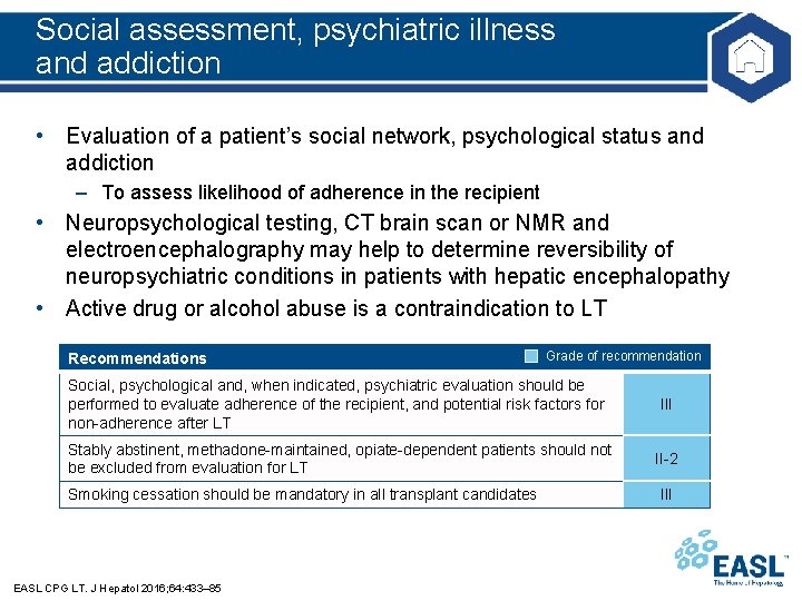 Social assessment, psychiatric illness and addiction • Evaluation of a patient’s social network, psychological