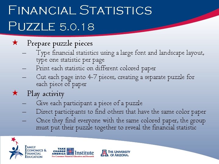 Financial Statistics Puzzle 5. 0. 18 « Prepare puzzle pieces – – – Type