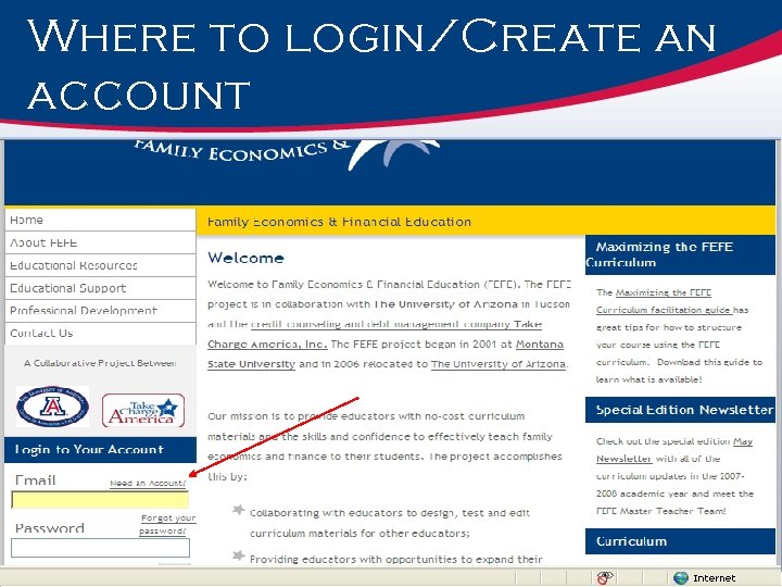 Where to login/Create an account 