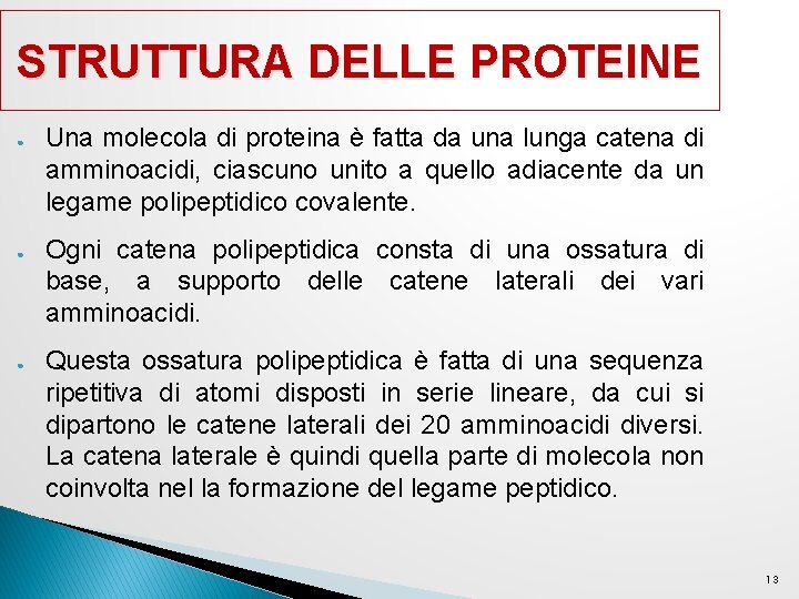 STRUTTURA DELLE PROTEINE ● ● ● Una molecola di proteina è fatta da una STRUTTURA DELLE PROTEINE ● ● ● Una molecola di proteina è fatta da una