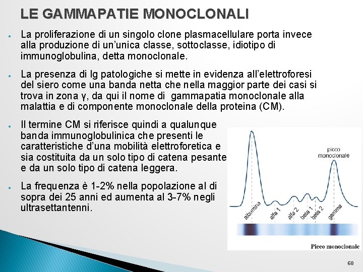 LE GAMMAPATIE MONOCLONALI ● ● La proliferazione di un singolo clone plasmacellulare porta invece LE GAMMAPATIE MONOCLONALI ● ● La proliferazione di un singolo clone plasmacellulare porta invece