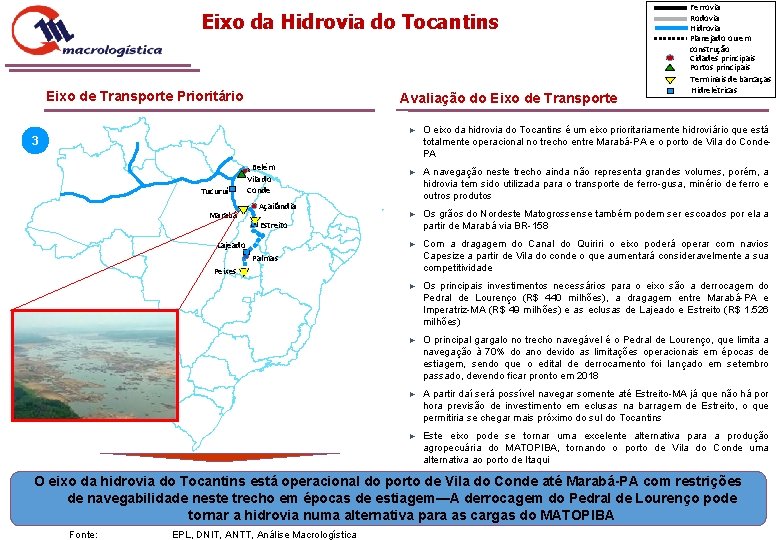Eixo da Hidrovia do Tocantins Eixo de Transporte Prioritário Avaliação do Eixo de Transporte