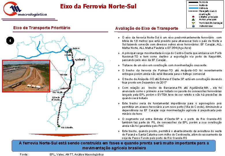 Eixo da Ferrovia Norte-Sul Eixo de Transporte Prioritário Avaliação do Eixo de Transporte 4