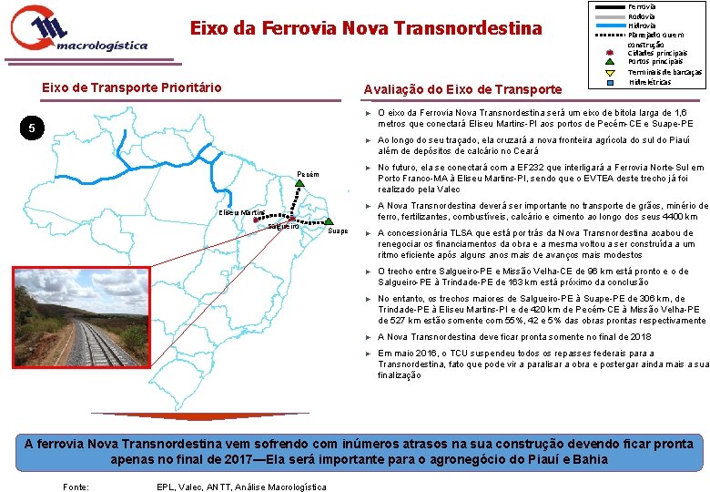 Eixo da Ferrovia Nova Transnordestina Eixo de Transporte Prioritário Avaliação do Eixo de Transporte