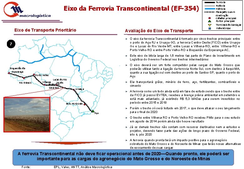 Eixo da Ferrovia Transcontinental (EF-354) Eixo de Transporte Prioritário Avaliação do Eixo de Transporte