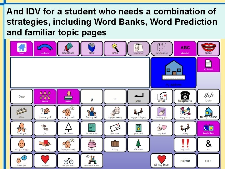 And IDV for a student who needs a combination of strategies, including Word Banks,