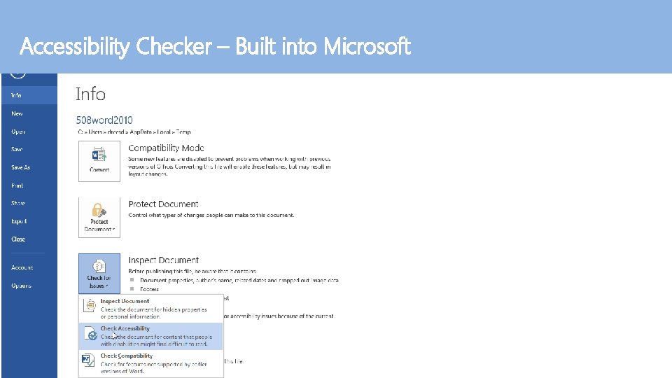 Accessibility Checker – Built into Microsoft 