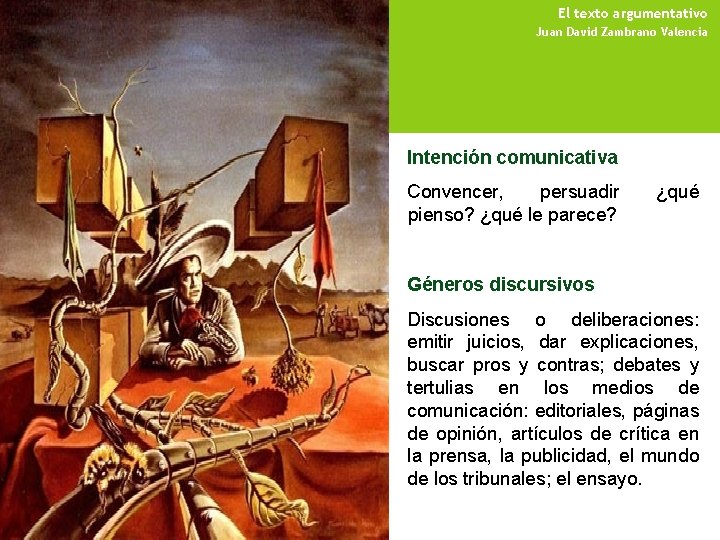 El texto argumentativo Juan David Zambrano Valencia Intención comunicativa Convencer, persuadir pienso? ¿qué le